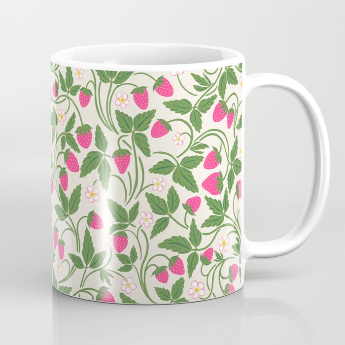 Strawberries - pink and green on alabaster Coffee Mug Gallery Image 1