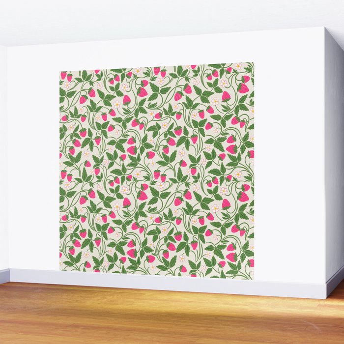 Strawberries - pink and green on alabaster Wall Mural Gallery Image 2