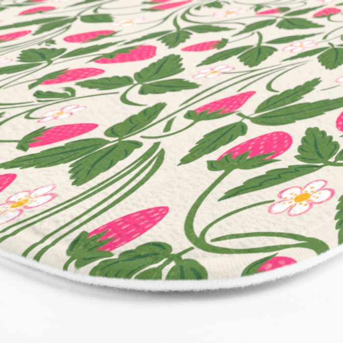 Strawberries - pink and green on alabaster Bath Mat Gallery Image 3