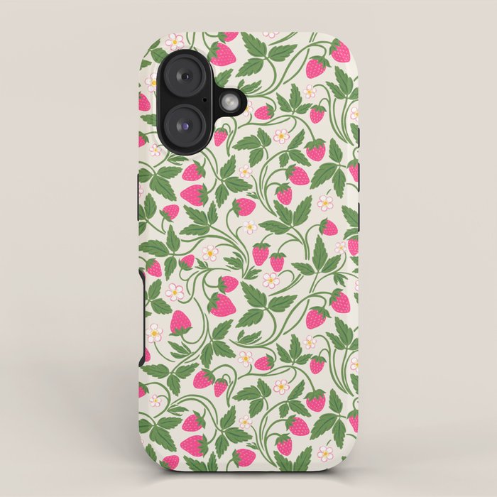 Strawberries - pink and green on alabaster iPhone Case Gallery Image 1