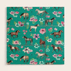 Horses and Flowers, Turquoise, Horse Decor, Horse Art, Western Decor Wood Wall Art Gallery Image 1