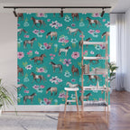 Horses and Flowers, Turquoise, Horse Decor, Horse Art, Western Decor Wall Mural Gallery Image 1