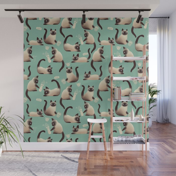 Bad Siamese Cats Knocking Stuff Over Wall Mural