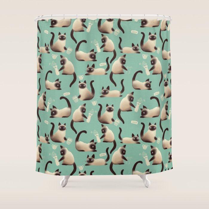 Bad Siamese Cats Knocking Stuff Over Shower Curtain Gallery Image 1