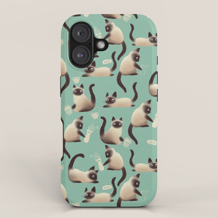 Bad Siamese Cats Knocking Stuff Over iPhone Case Gallery Image 1