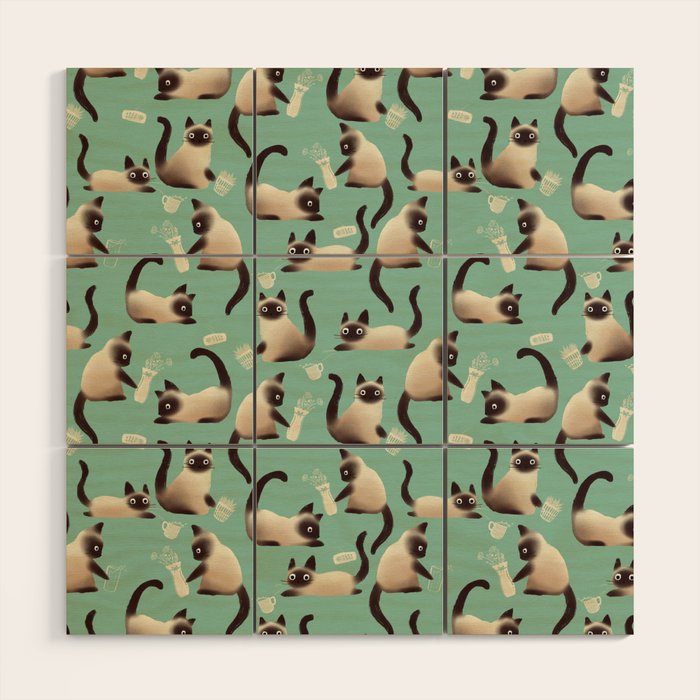Bad Siamese Cats Knocking Stuff Over Wood Wall Art