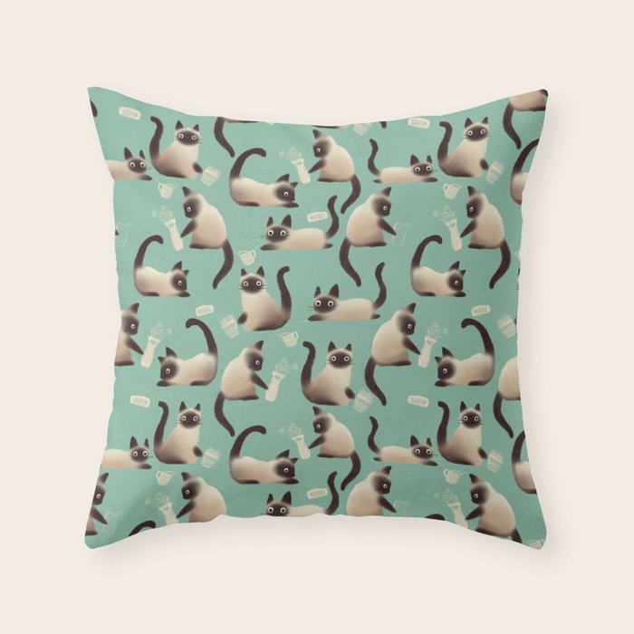 Bad Siamese Cats Knocking Stuff Over Throw Pillow Gallery Image 1