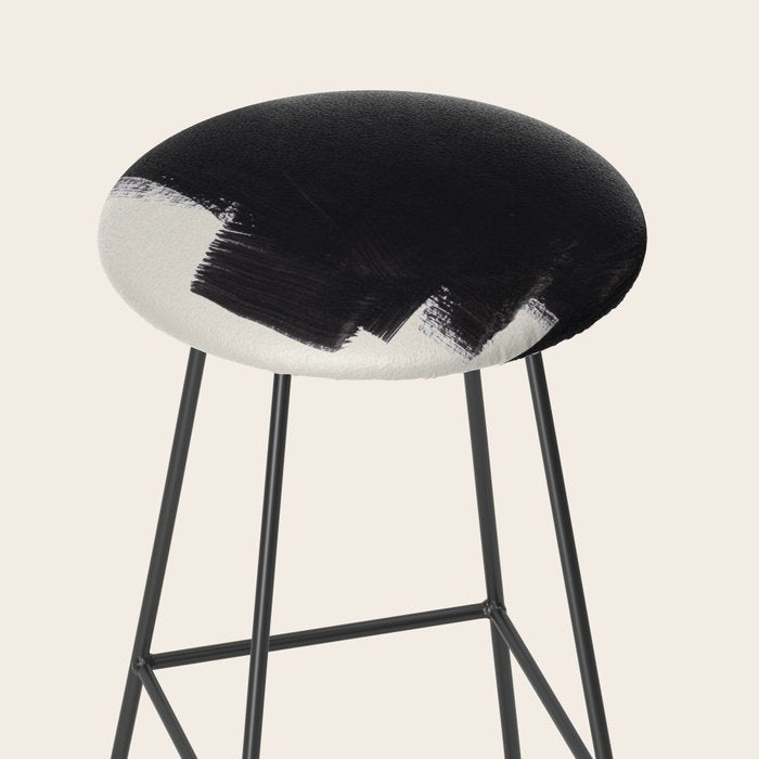 Mid Century Modern Minimalist Abstract Art Brush Strokes Black & White Ink Art Colorfield Stool Gallery Image 2