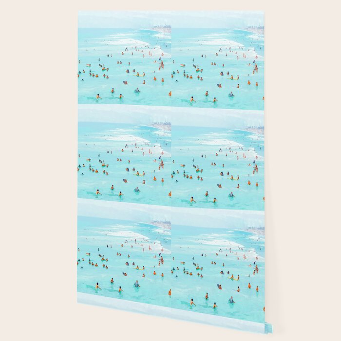 Hot Summer Day | Beachy Watercolor Painting | Ocean Sea Surf Swim | Vacation Travel Staycation Waves Wallpaper Gallery Image 2