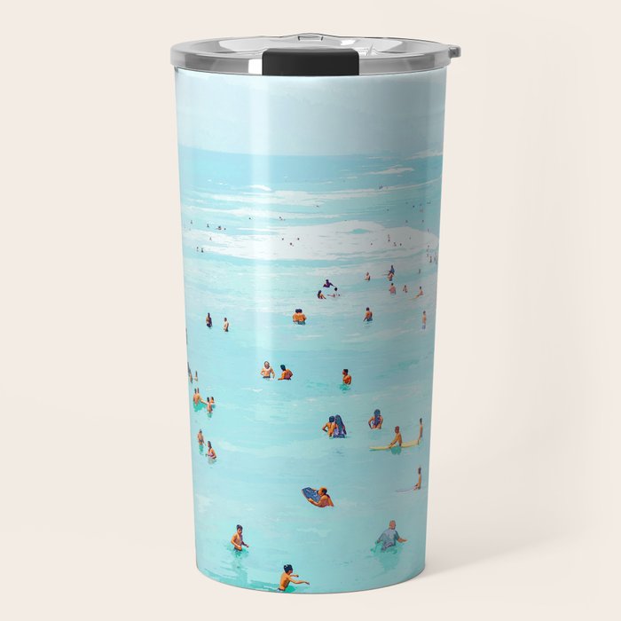 Hot Summer Day | Beachy Watercolor Painting | Ocean Sea Surf Swim | Vacation Travel Staycation Waves Travel Mug Gallery Image 1