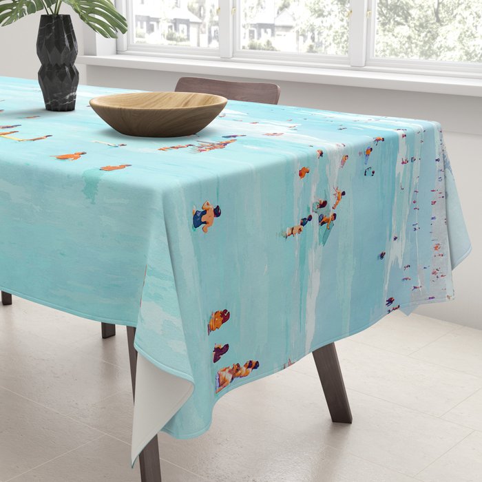 Hot Summer Day | Beachy Watercolor Painting | Ocean Sea Surf Swim | Vacation Travel Staycation Waves Tablecloth Gallery Image 3