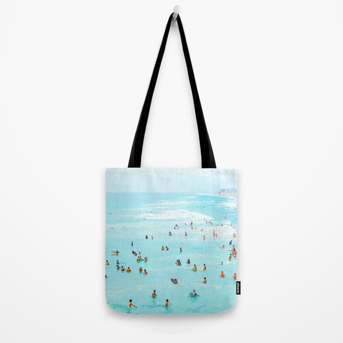 Hot Summer Day | Beachy Watercolor Painting | Ocean Sea Surf Swim | Vacation Travel Staycation Waves Tote Bag Gallery Image 2