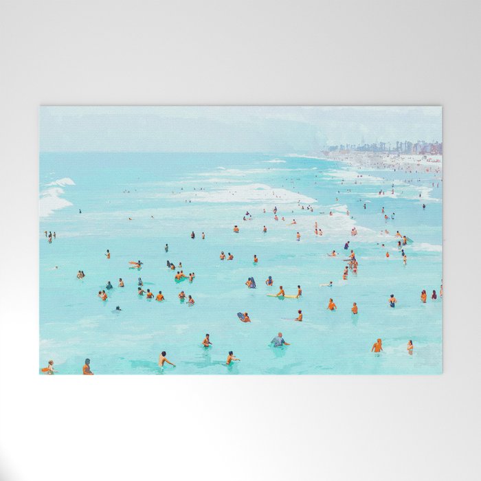 Hot Summer Day | Beachy Watercolor Painting | Ocean Sea Surf Swim | Vacation Travel Staycation Waves Welcome Mat Gallery Image 1