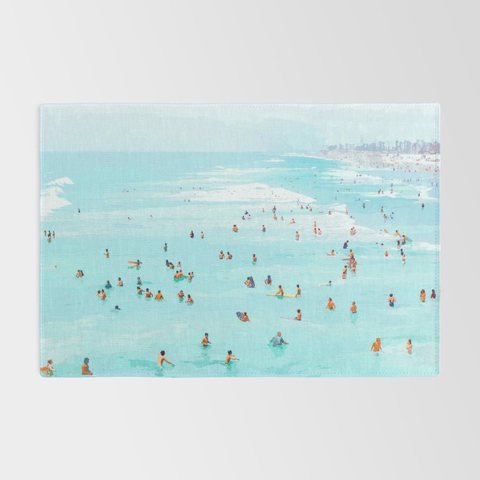 Hot Summer Day | Beachy Watercolor Painting | Ocean Sea Surf Swim | Vacation Travel Staycation Waves Rug Gallery Image 2