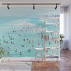 Hot Summer Day | Beachy Watercolor Painting | Ocean Sea Surf Swim | Vacation Travel Staycation Waves Wall Mural Gallery Image 1