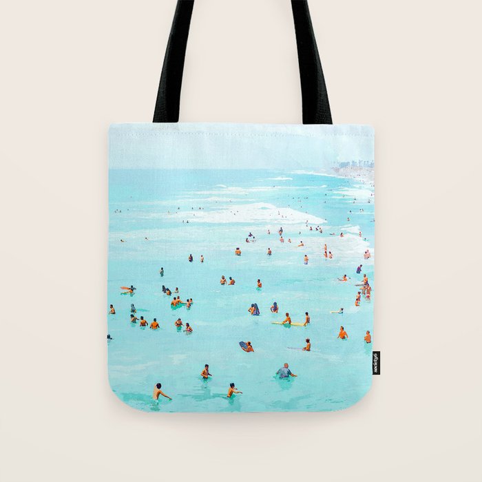 Hot Summer Day | Beachy Watercolor Painting | Ocean Sea Surf Swim | Vacation Travel Staycation Waves Tote Bag Gallery Image 1