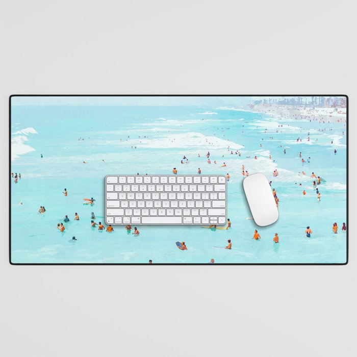 Hot Summer Day | Beachy Watercolor Painting | Ocean Sea Surf Swim | Vacation Travel Staycation Waves Desk Mat Gallery Image 1