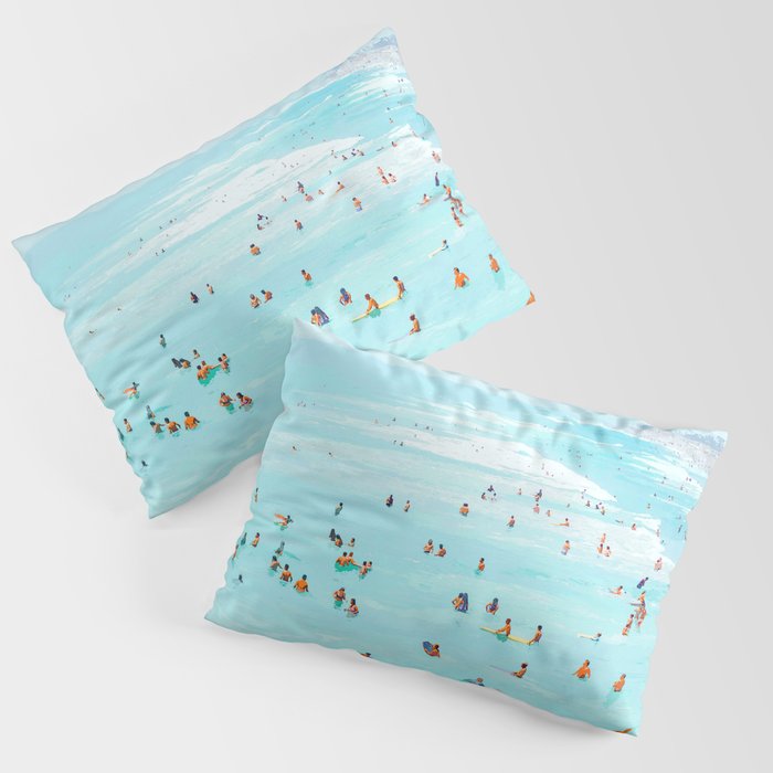 Hot Summer Day | Beachy Watercolor Painting | Ocean Sea Surf Swim | Vacation Travel Staycation Waves Pillow Sham Gallery Image 3