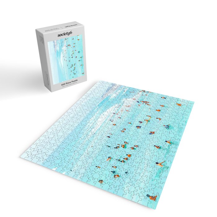 Hot Summer Day | Beachy Watercolor Painting | Ocean Sea Surf Swim | Vacation Travel Staycation Waves Jigsaw Puzzle Gallery Image 2