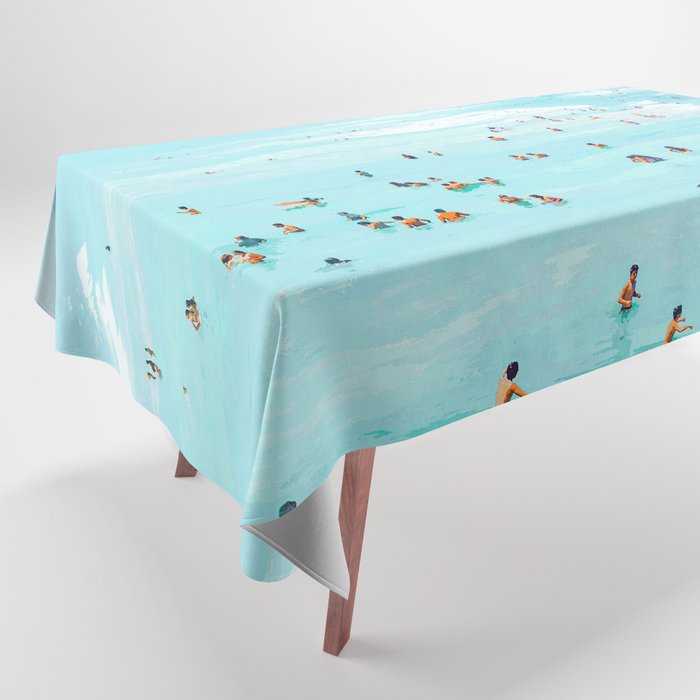Hot Summer Day | Beachy Watercolor Painting | Ocean Sea Surf Swim | Vacation Travel Staycation Waves Tablecloth Gallery Image 1