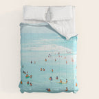 Hot Summer Day | Beachy Watercolor Painting | Ocean Sea Surf Swim | Vacation Travel Staycation Waves Comforter Gallery Image 6