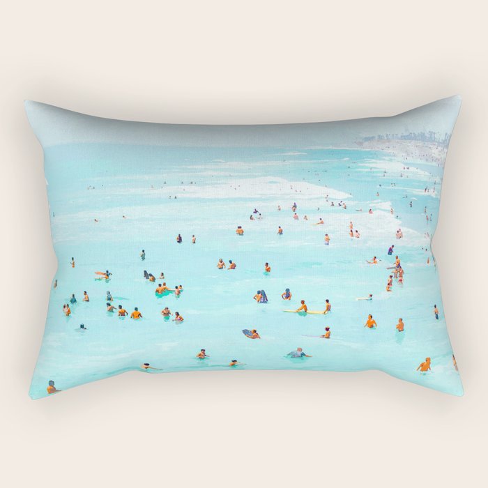 Hot Summer Day | Beachy Watercolor Painting | Ocean Sea Surf Swim | Vacation Travel Staycation Waves Rectangular Pillow Gallery Image 1