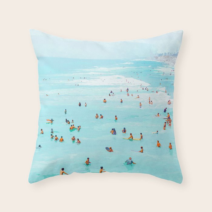 Hot Summer Day | Beachy Watercolor Painting | Ocean Sea Surf Swim | Vacation Travel Staycation Waves Throw Pillow Gallery Image 1