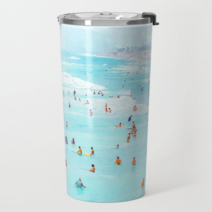Hot Summer Day | Beachy Watercolor Painting | Ocean Sea Surf Swim | Vacation Travel Staycation Waves Travel Mug Gallery Image 2