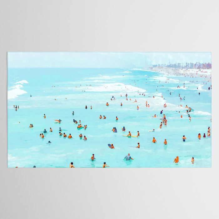 Hot Summer Day | Beachy Watercolor Painting | Ocean Sea Surf Swim | Vacation Travel Staycation Waves Tablecloth Gallery Image 2