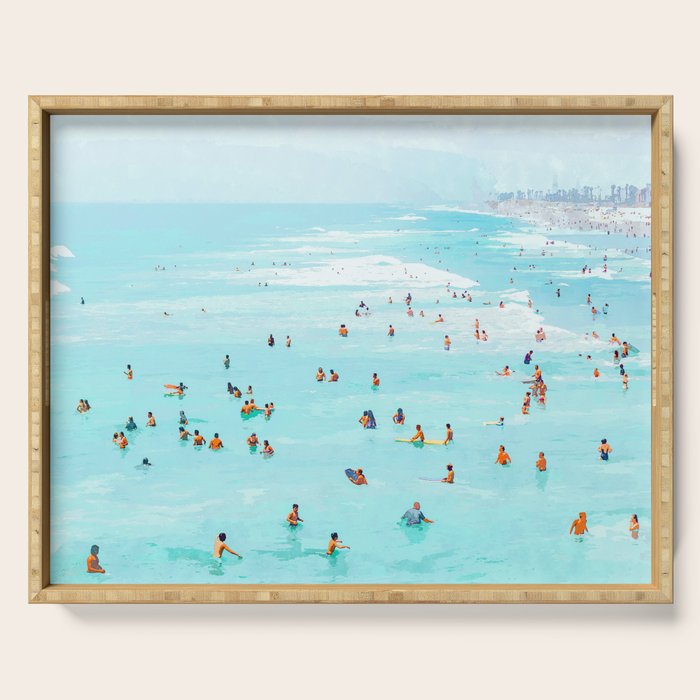 Hot Summer Day | Beachy Watercolor Painting | Ocean Sea Surf Swim | Vacation Travel Staycation Waves Serving Tray Gallery Image 1