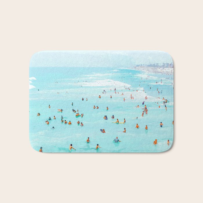 Hot Summer Day | Beachy Watercolor Painting | Ocean Sea Surf Swim | Vacation Travel Staycation Waves Bath Mat Gallery Image 1