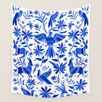 Mexican Otomí Design in Deep Blue by Akbaly Wall Tapestry Gallery Image 4