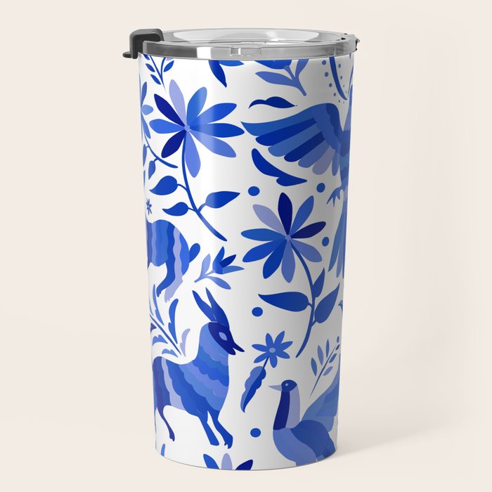 Mexican Otomí Design in Deep Blue by Akbaly Travel Mug Gallery Image 3