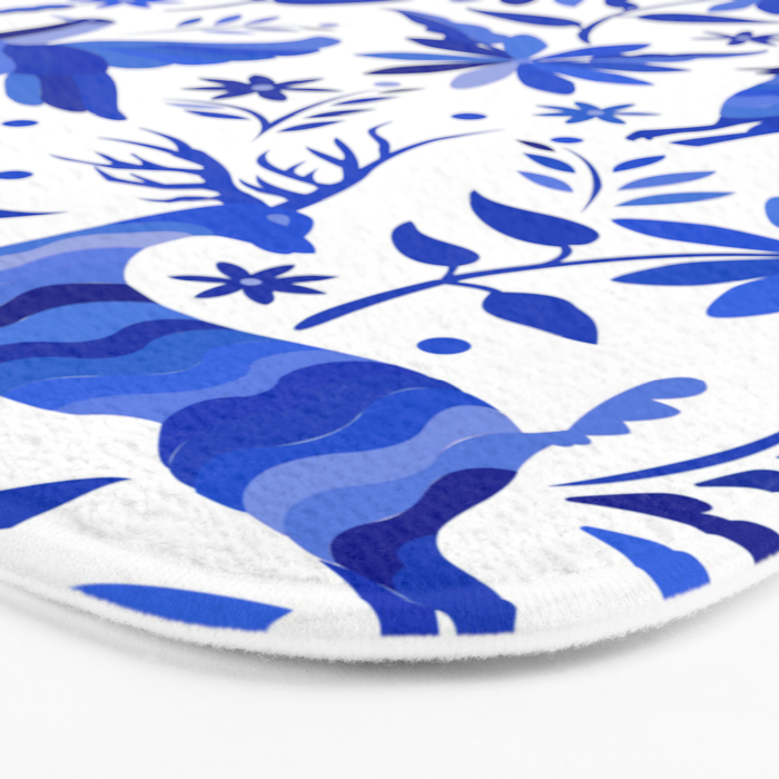 Mexican Otomí Design in Deep Blue by Akbaly Bath Mat Gallery Image 3