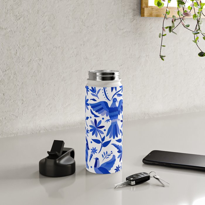 Mexican Otomí Design in Deep Blue by Akbaly Water Bottle Gallery Image 4