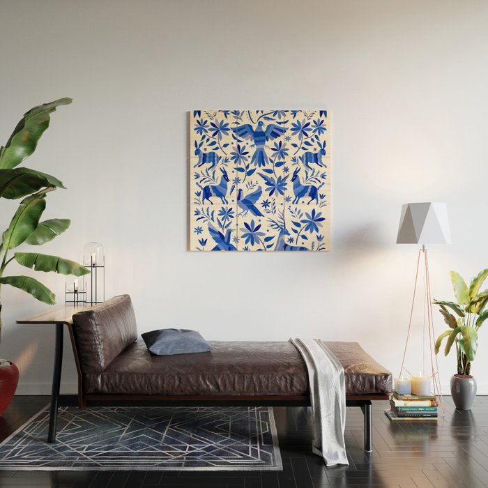 Mexican Otomí Design in Deep Blue by Akbaly Wood Wall Art Gallery Image 2