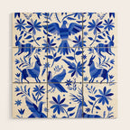 Mexican Otomí Design in Deep Blue by Akbaly Wood Wall Art Gallery Image 1