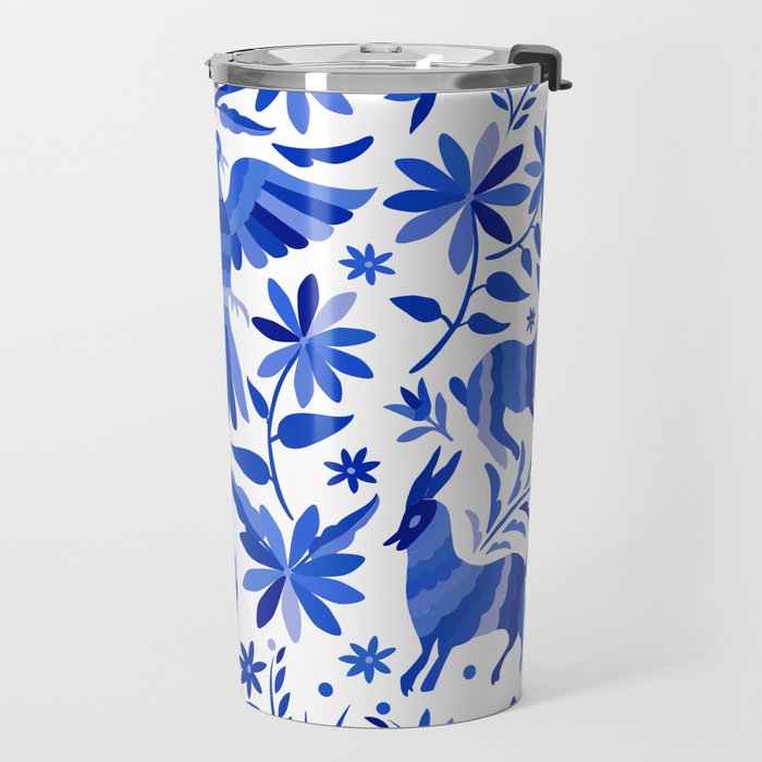 Mexican Otomí Design in Deep Blue by Akbaly Travel Mug Gallery Image 2