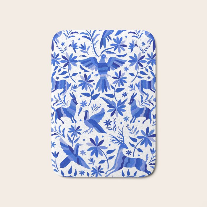 Mexican Otomí Design in Deep Blue by Akbaly Bath Mat Gallery Image 1