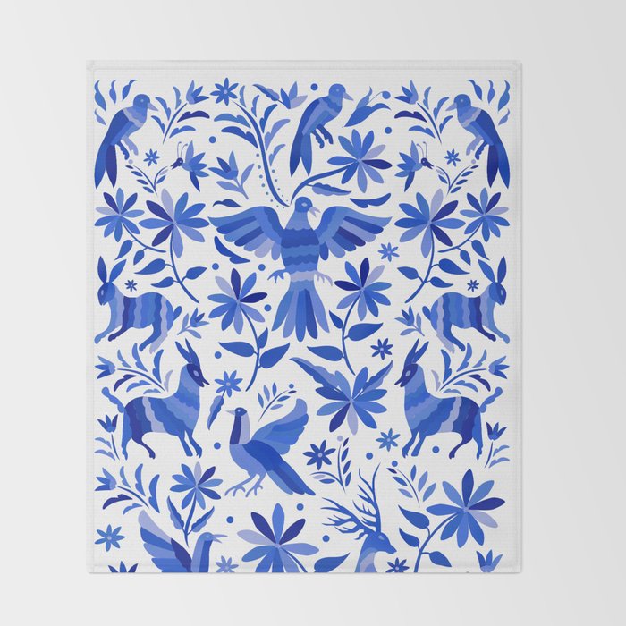 Mexican Otomí Design in Deep Blue by Akbaly Throw Blanket Gallery Image 2