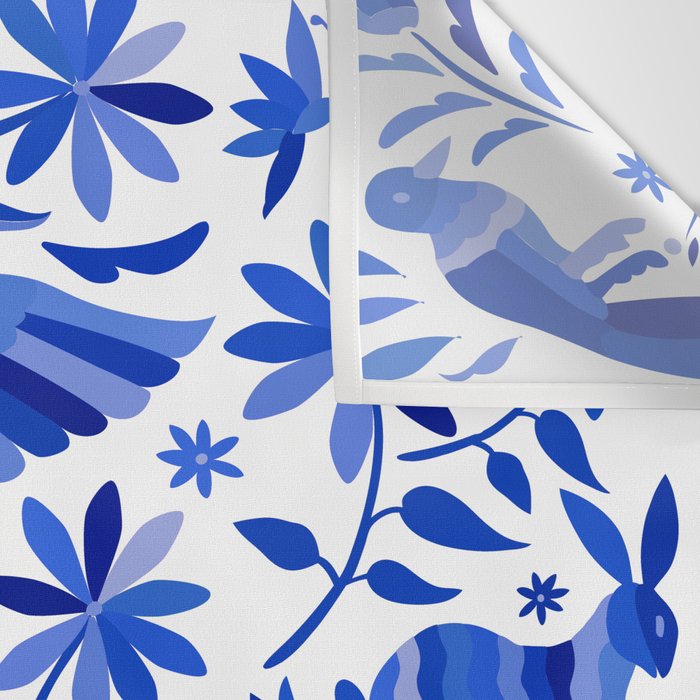 Mexican Otomí Design in Deep Blue by Akbaly Wall Tapestry Gallery Image 3