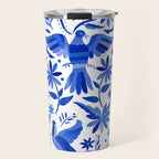 Mexican Otomí Design in Deep Blue by Akbaly Travel Mug Gallery Image 1