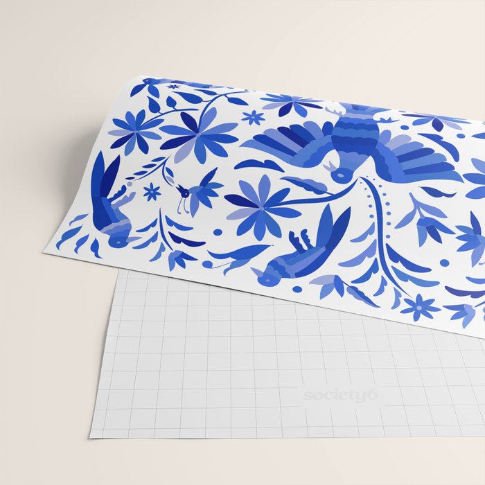Mexican Otomí Design in Deep Blue by Akbaly Wrapping Paper Gallery Image 2