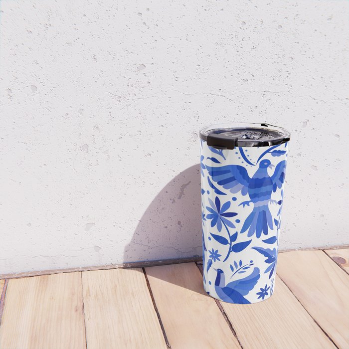 Mexican Otomí Design in Deep Blue by Akbaly Travel Mug Gallery Image 4