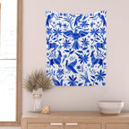 Mexican Otomí Design in Deep Blue by Akbaly Wall Tapestry Gallery Image 2