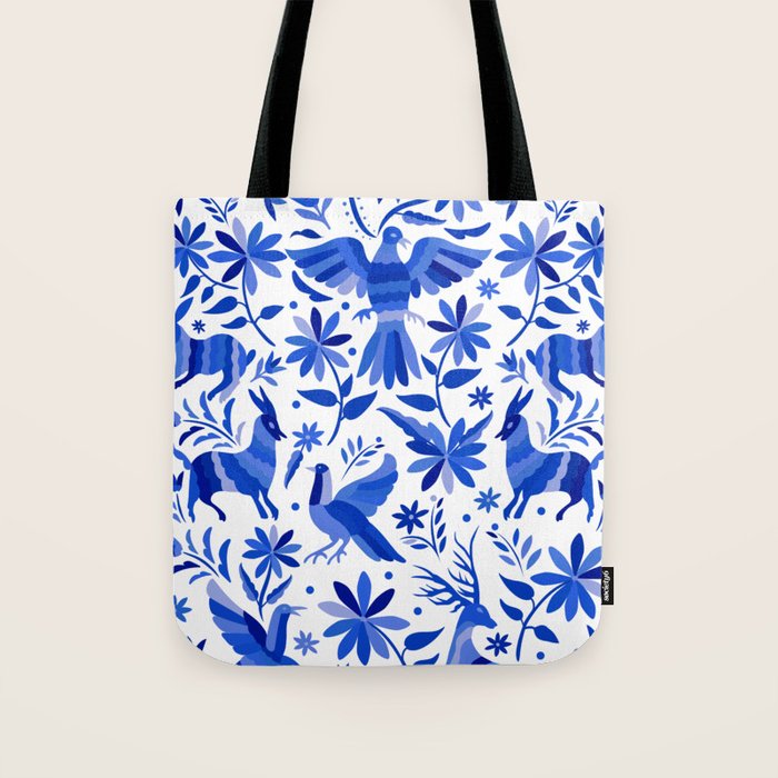 Mexican Otomí Design in Deep Blue by Akbaly Tote Bag Gallery Image 1