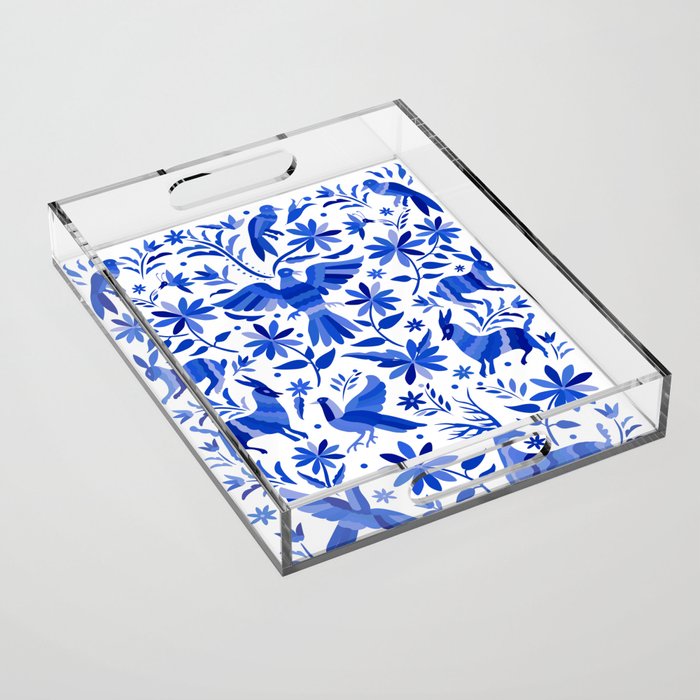 Mexican Otomí Design in Deep Blue by Akbaly Acrylic Tray Gallery Image 1