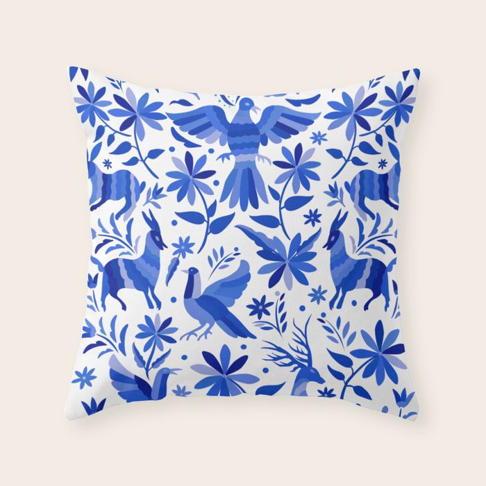 Mexican Otomí Design in Deep Blue by Akbaly Throw Pillow Gallery Image 1