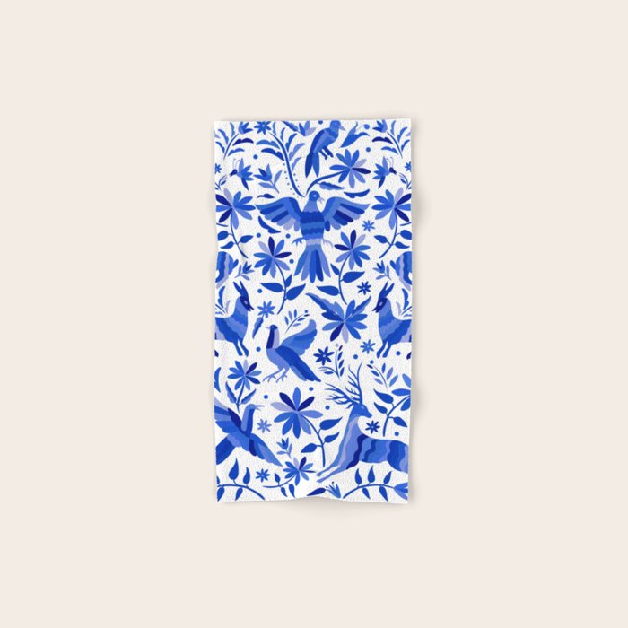 Mexican Otomí Design in Deep Blue by Akbaly Bath Towel Gallery Image 1