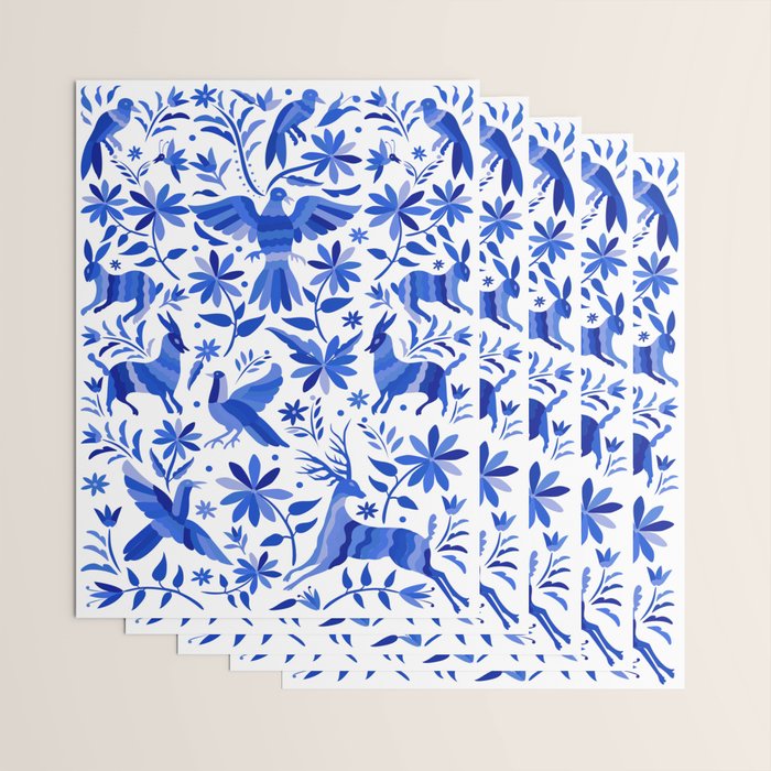 Mexican Otomí Design in Deep Blue by Akbaly Wrapping Paper Gallery Image 3